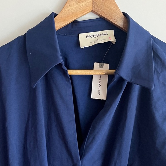 Anthropologie x Exquise The Tobie Button-Front Pleated Mini Shirt Dress Med NWT - Picture 6 of 16